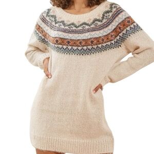 Lulus Where the Heart Is Fair Isle Sweater Dress